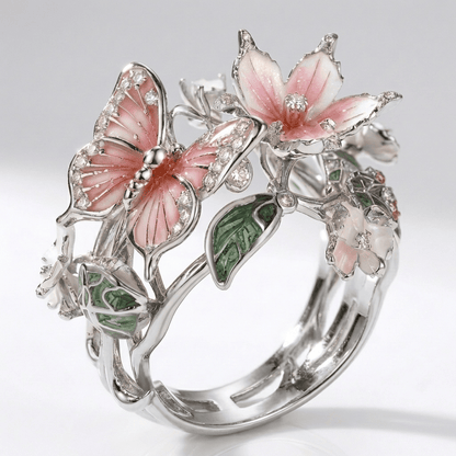Silver Butterfly Dreamer Ring - (Adjustable) by Rose & Oliver, main product view