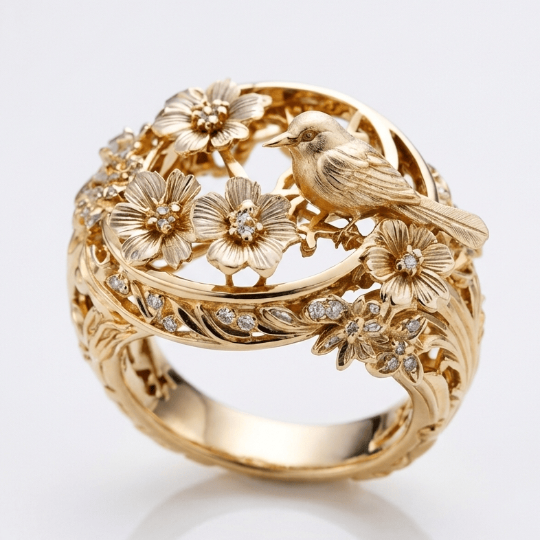 Gold Bird Garden Ring by Rose & Oliver, main product view