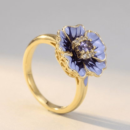 Gold Blue Blossom Ring by Rose & Oliver, detail view