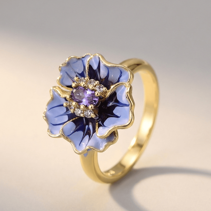 Gold Blue Blossom Ring by Rose & Oliver, main product view