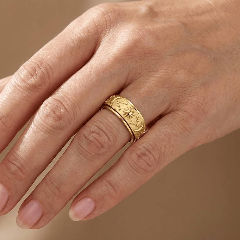 Gold Rotatable Celestial Band Ring by Rose & Oliver, alternate product view
