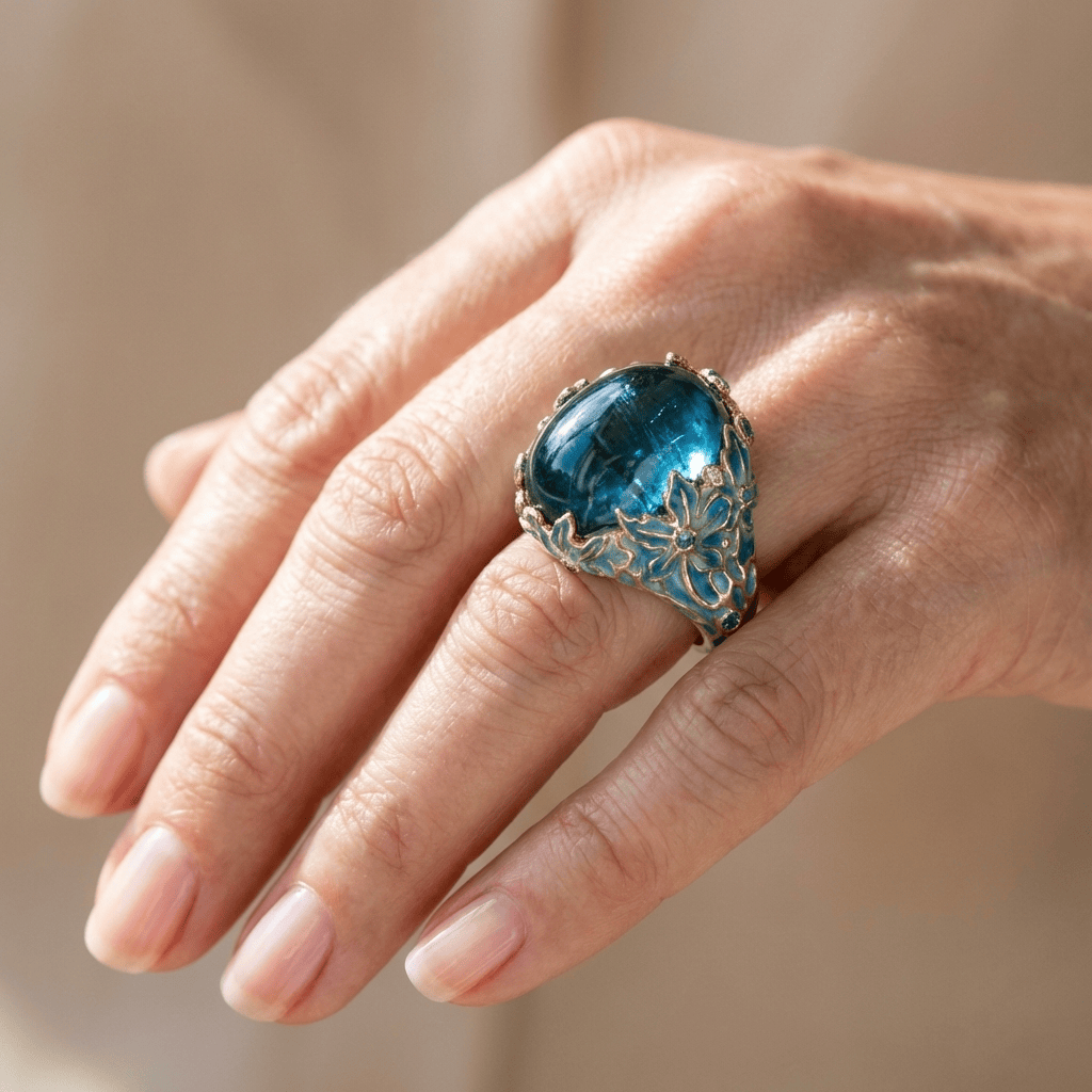 Gold Blue Apatite Flower Ring by Rose & Oliver, alternate product view