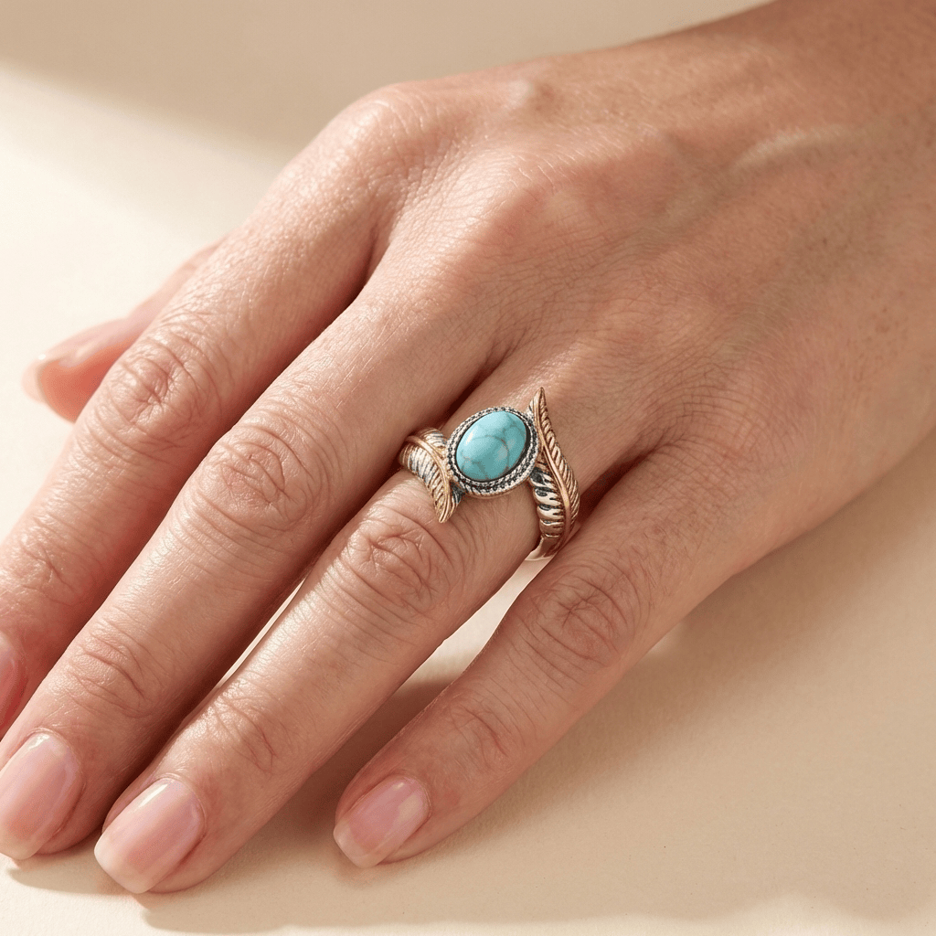 Silver Gold Turquoise Bohemian Ring by Rose & Oliver, alternate product view
