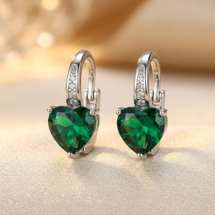 Silver Emerald Heart Hoop Earrings by Rose & Oliver - product image 1