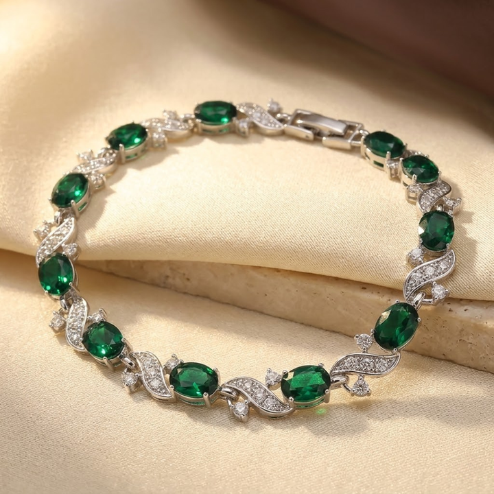 Silver Emerald Vintage Link Bracelet by Rose & Oliver - product image 1