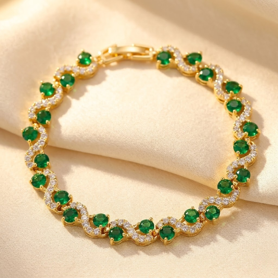 Gold Emerald Halo Bracelet by Rose & Oliver, main product view
