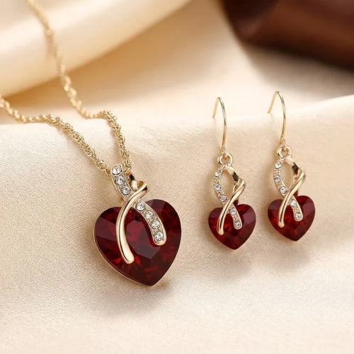 Gold Ruby Twisted Heart Jewelry Set by Rose & Oliver, main product view