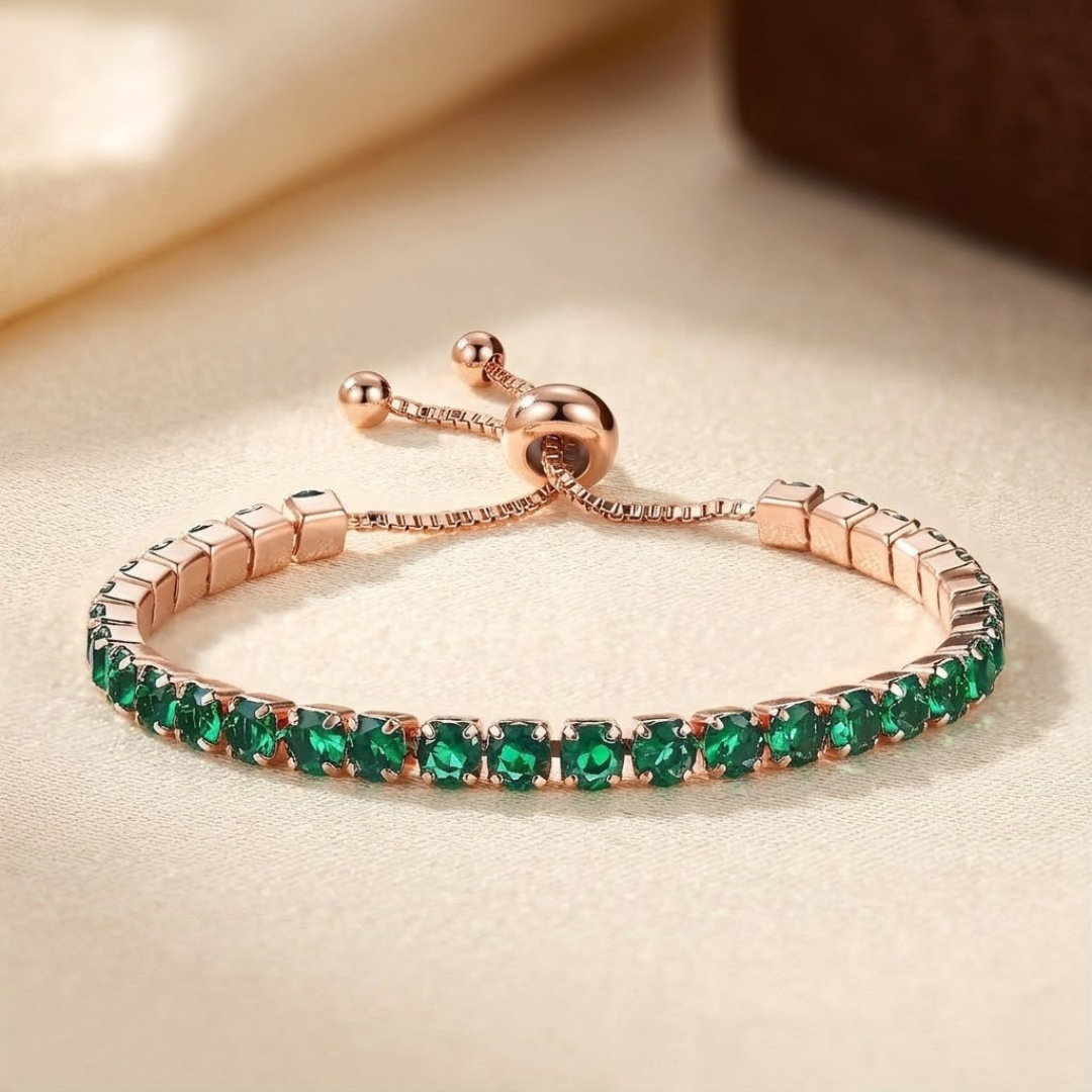 Gold Emerald Adjustable Tennis Bracelet by Rose & Oliver, main product view