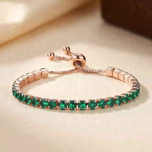 Gold Emerald Adjustable Tennis Bracelet by Rose & Oliver, main product view