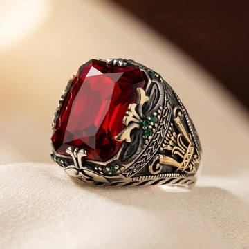 Silver Ruby Ornate Signet Ring by Rose & Oliver - product image 1