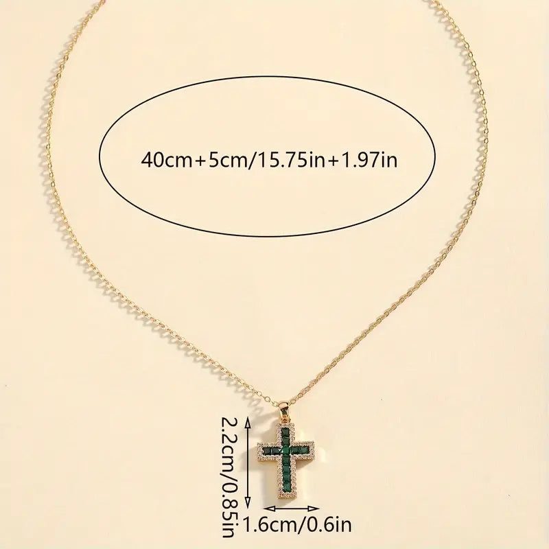 Solene Emerald Cross Pendant Necklace | Gold by Rose & Oliver, additional angle