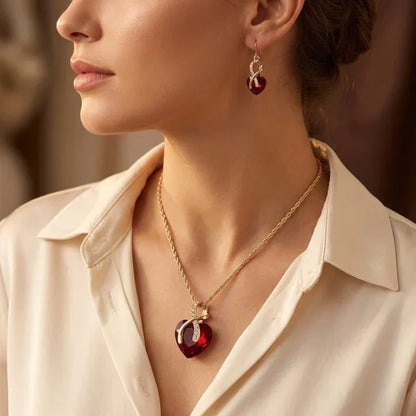 Gold Ruby Twisted Heart Jewelry Set by Rose & Oliver, alternate product view