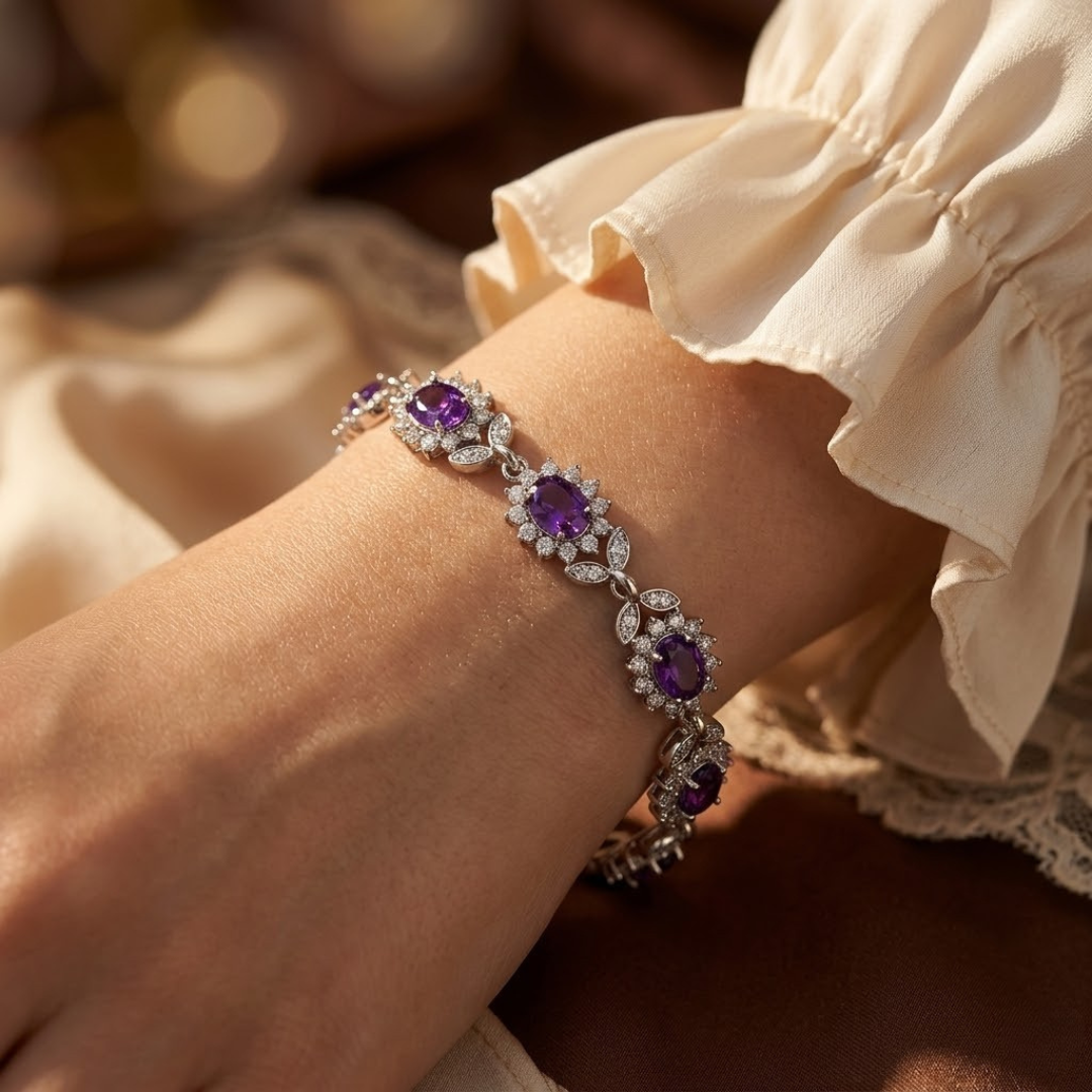 Silver Amethyst Floral Bracelet by Rose & Oliver, alternate product view