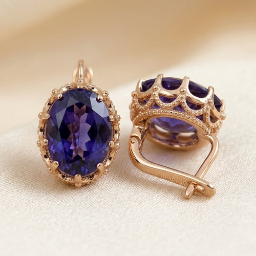 Gold Amethyst Crown Earrings by Rose & Oliver, main product view