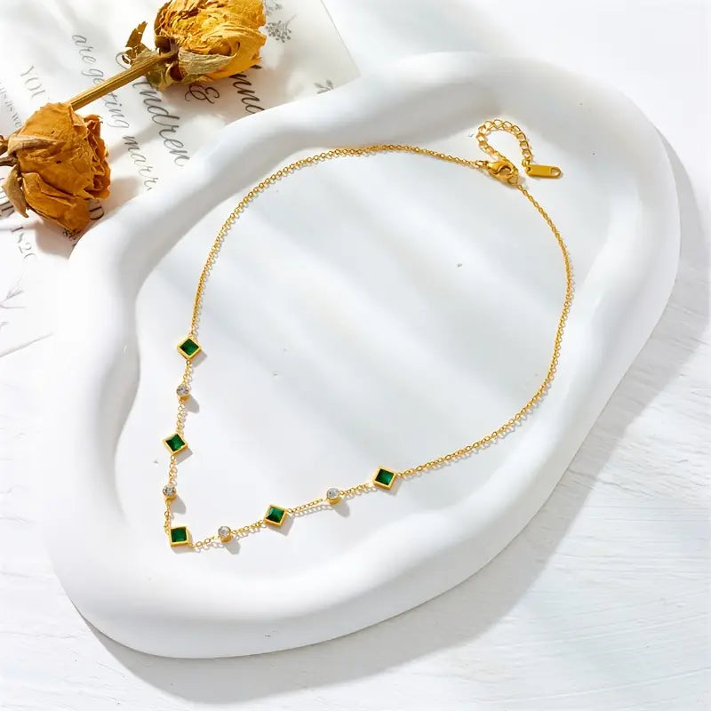 Gold Emerald Geometric Station Necklace by Rose & Oliver, alternate product view