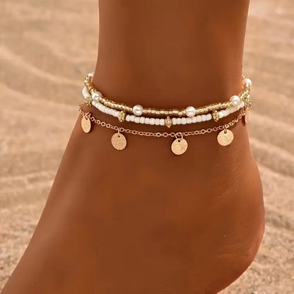 Coastal Charm 3-Piece Layered Anklet Set | Gold by Rose & Oliver, main product view