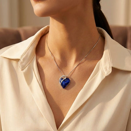Silver Sapphire Heart Necklace by Rose & Oliver, alternate product view