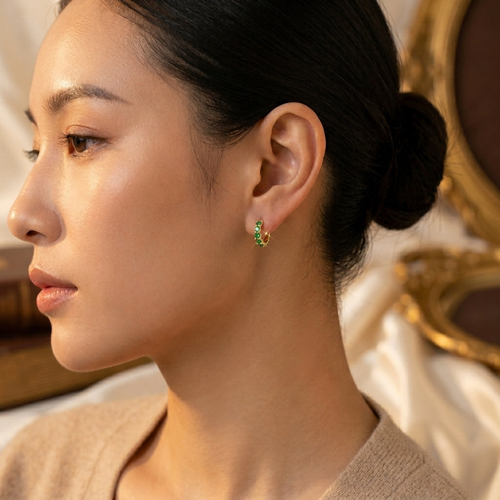 Gold Emerald Lattice Hoop Earrings by Rose & Oliver - product image 2