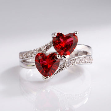 Double Red Heart Silver Ring by Rose & Oliver, main product view