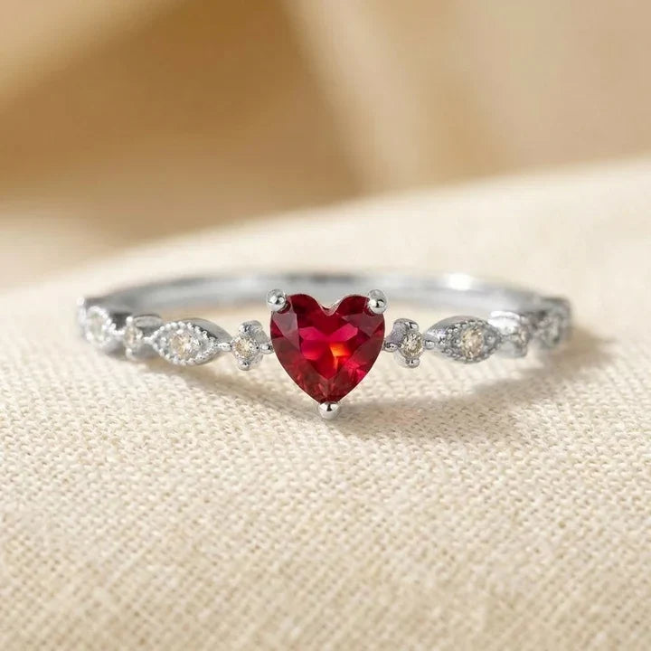 Gold Ruby Heart Ring by Rose & Oliver, detail view
