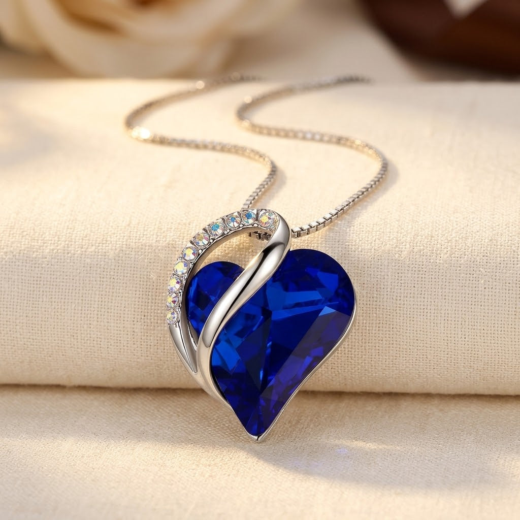 Silver Sapphire Heart Necklace by Rose & Oliver, main product view