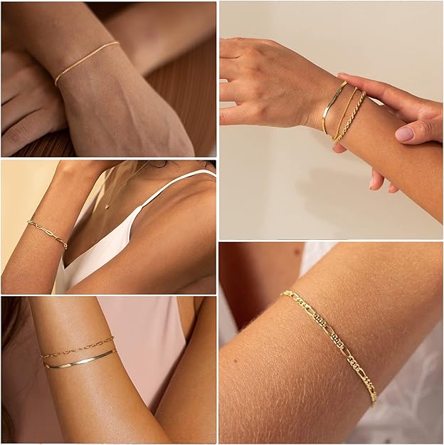 Conjunto de braceletes dourados Vernetta™ da Rose & Oliver com detalhes elegantes, prontos para decorar o pulso.