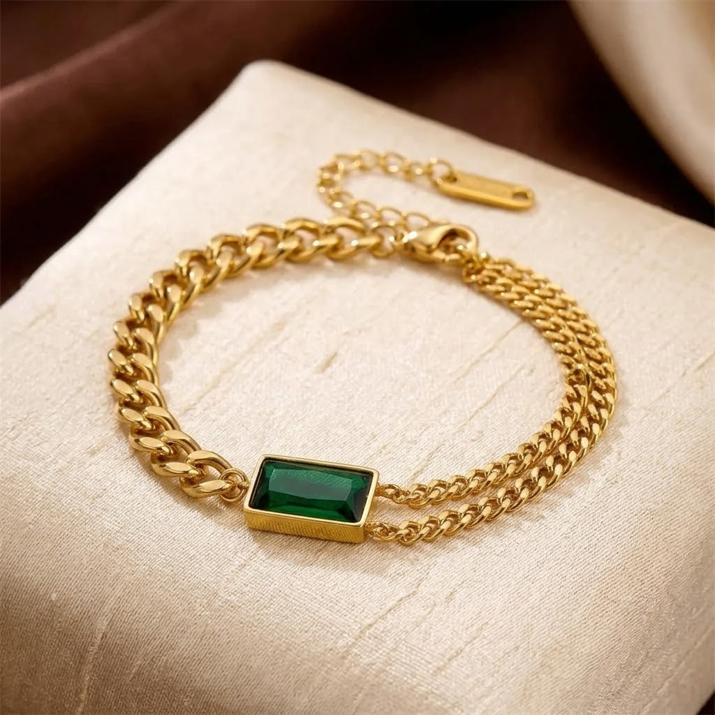 Gold Emerald Bar Chain Bracelet by Rose & Oliver, main product view