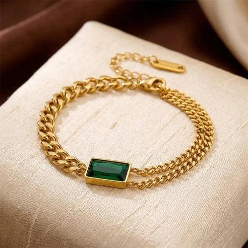 Gold Emerald Bar Chain Bracelet by Rose & Oliver, main product view