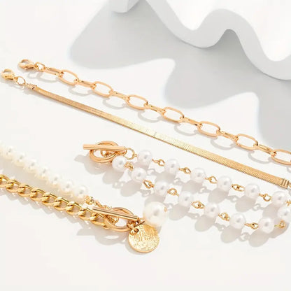 Chic Gold 4-Piece Bracelet Set – Snake, Pearls & Links | Gold by Rose & Oliver, alternate product view