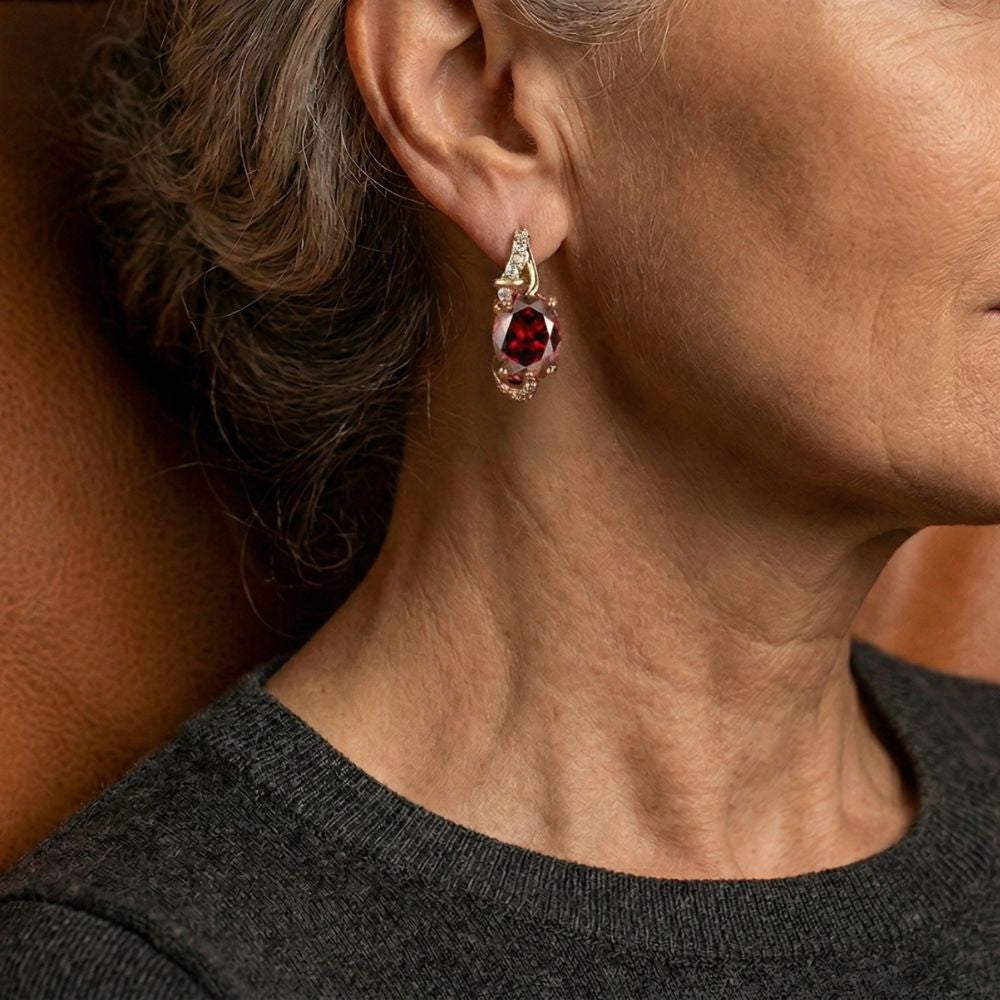 Crimson Twilight Drop Earrings by Rose & Oliver, alternate product view