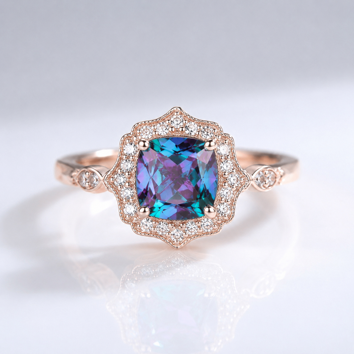 Emerald Rose Gold Halo Ring by Rose & Oliver, main product view