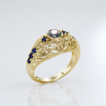 Gold Opal Sapphire Vintage Ring by Rose & Oliver, main product view