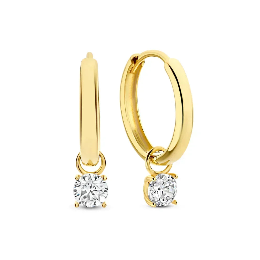 Brincos de argolas em pedra dourada Celeste™ da Rose & Oliver, estilo elegante e moderno, com acabamento brilhante.