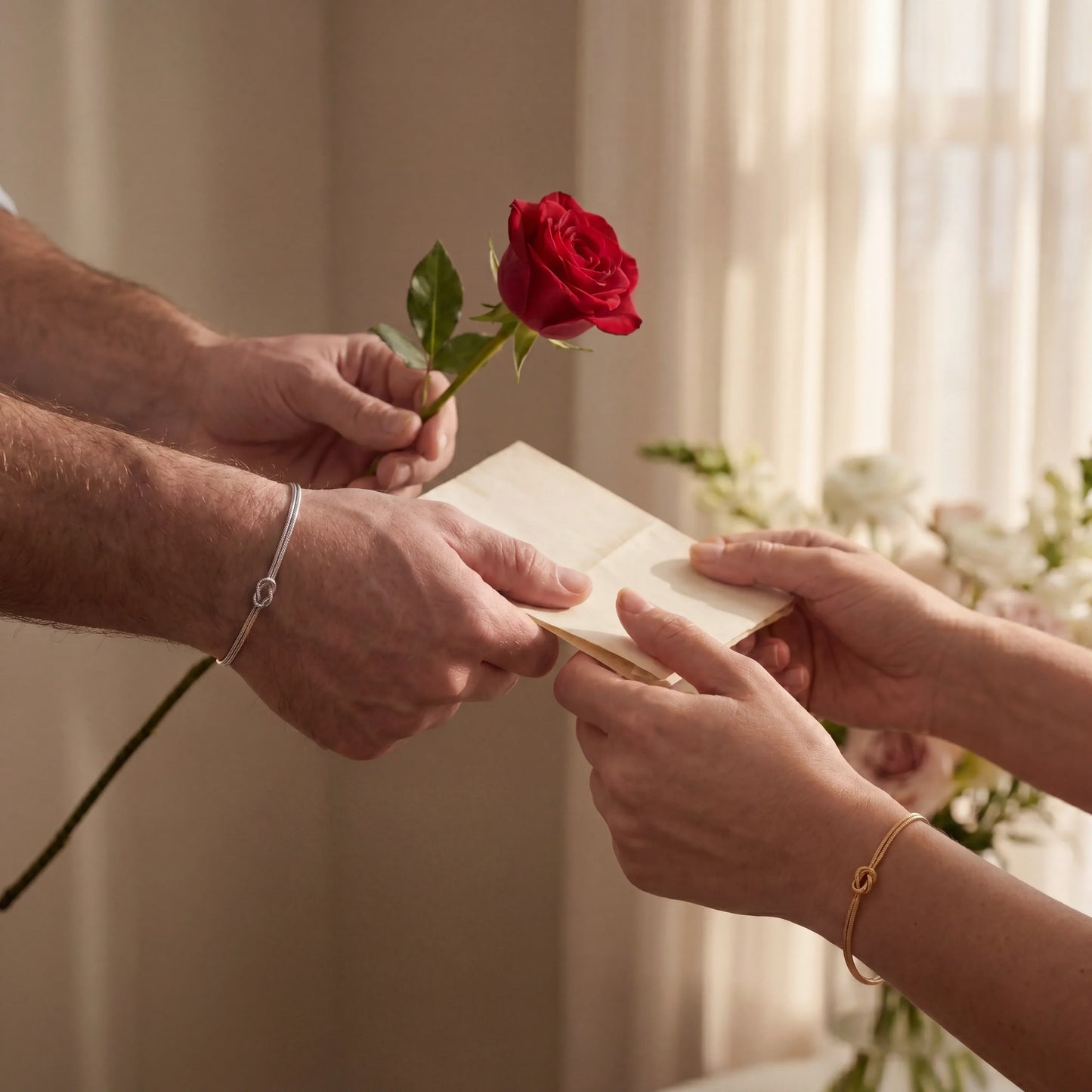 Pulseira Forever Knot da Rose & Oliver com detalhe de letra, acessório simbólico para casais, amigos ou familiares.