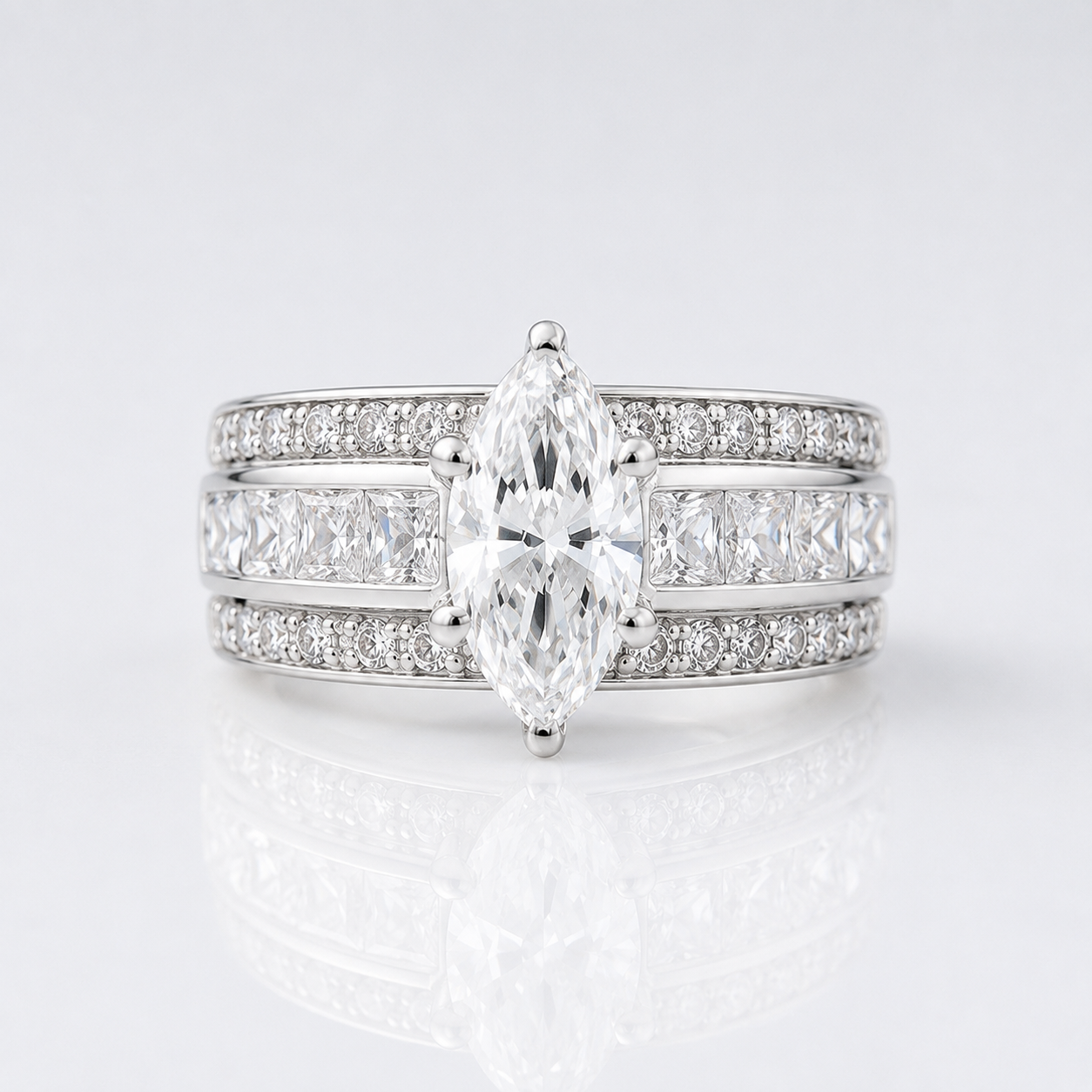 Anel largo de banda com cristal marquise dourado da Rose & Oliver, detalhe elegante e sofisticado em ouro.