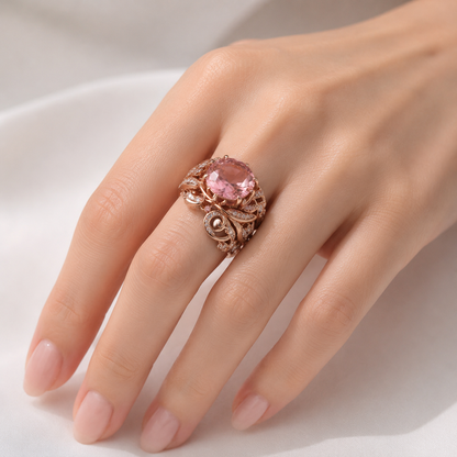 Rose Gold Tourmaline Ornate Ring by Rose & Oliver, alternate product view
