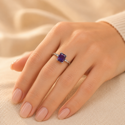 Silver Amethyst Emerald-Cut Ring by Rose & Oliver - product image 2