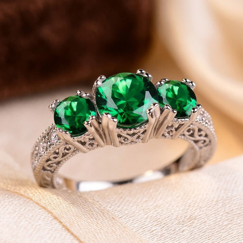 Silver Emerald Three-Stone Ring by Rose & Oliver - product image 1