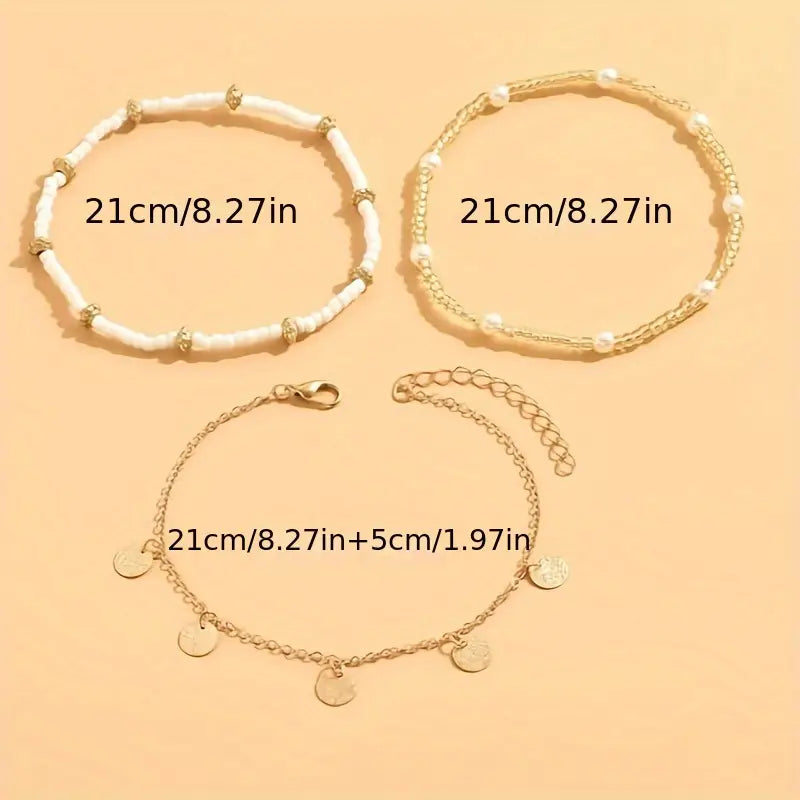 Coastal Charm 3-Piece Layered Anklet Set | Gold by Rose & Oliver, additional product detail