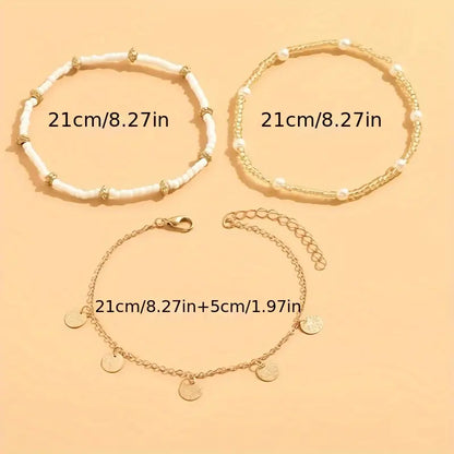 Coastal Charm 3-Piece Layered Anklet Set | Gold by Rose & Oliver, additional product detail