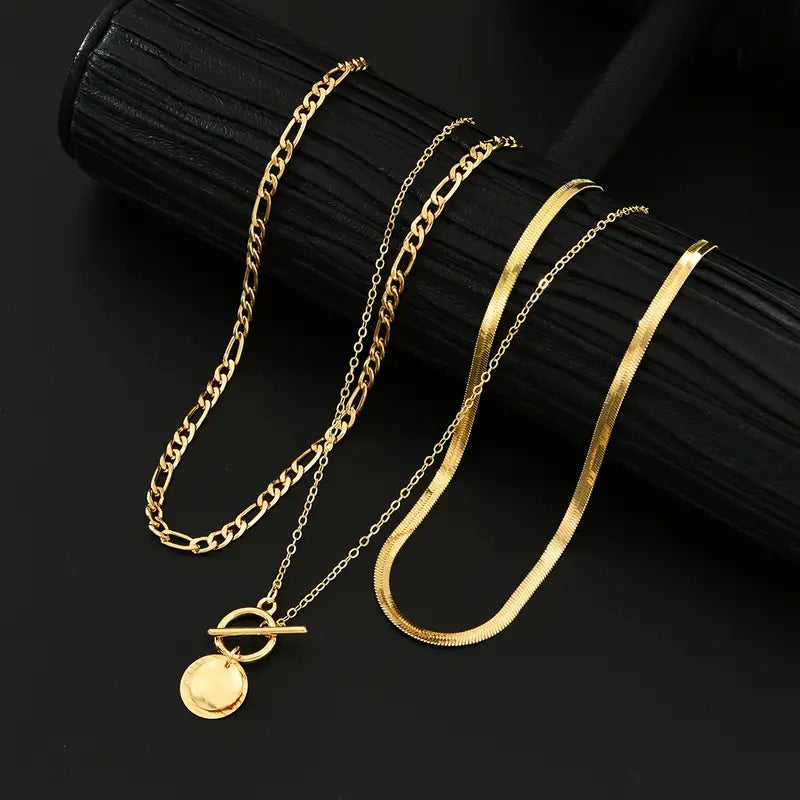 Savira Textured Coin Layered Necklace | Gold by Rose & Oliver, alternate product view