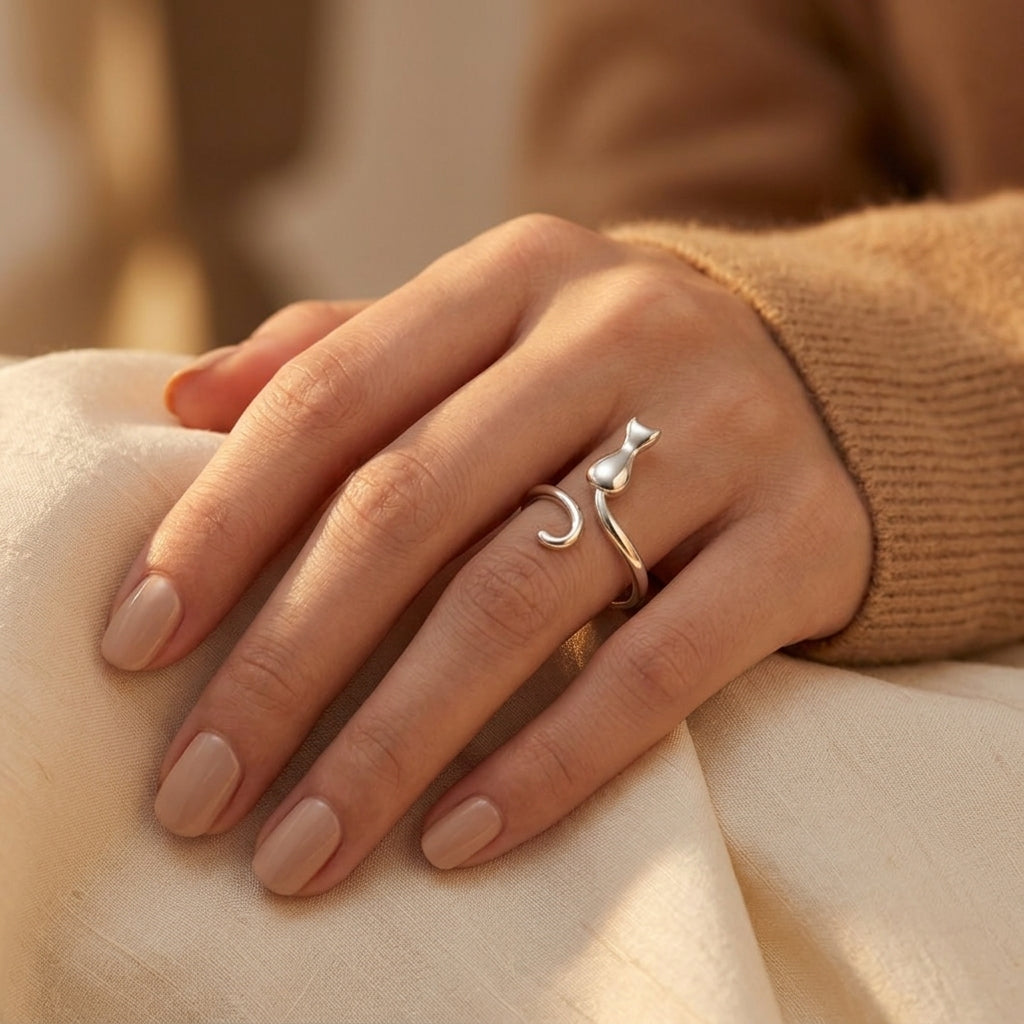 Silver Cat Motif Ring by Rose & Oliver - product image 2