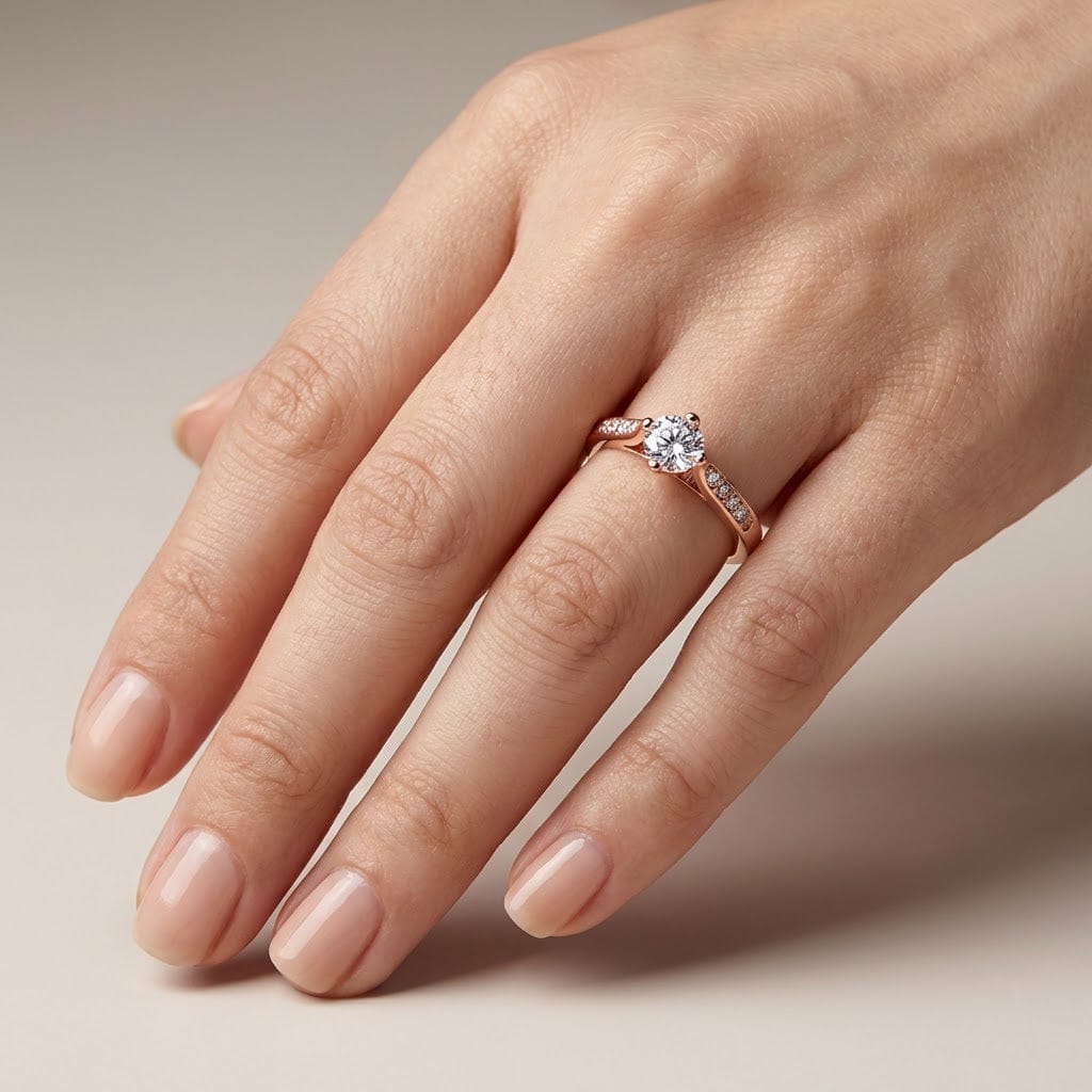 Classic Round Zirconia Rose Gold Ring by Rose & Oliver, alternate product view