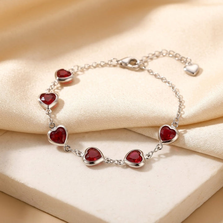 Silver Ruby Heart Chain Bracelet by Rose & Oliver - product image 1