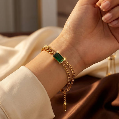 Gold Emerald Bar Chain Bracelet by Rose & Oliver, alternate product view