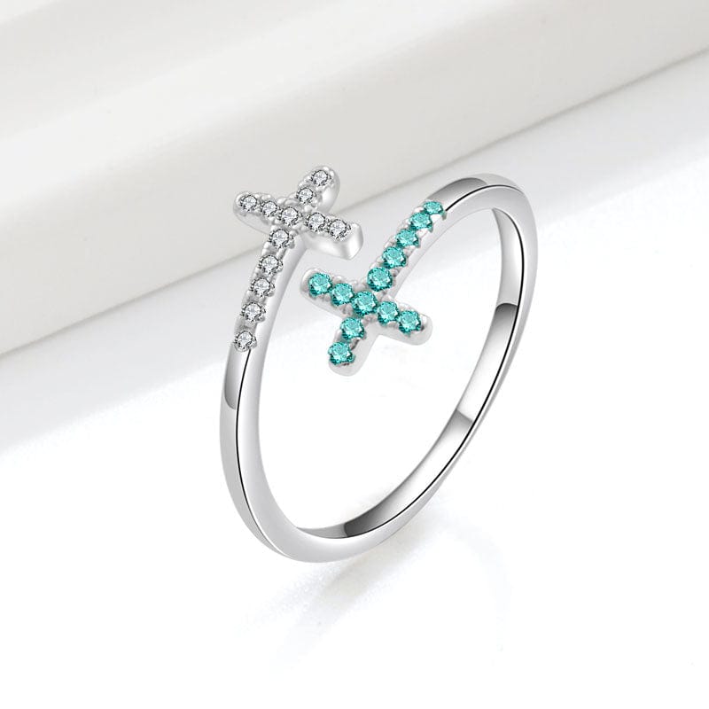 Double Cross Turquoise & Silver Ring - (Adjustable) by Rose & Oliver, main product view