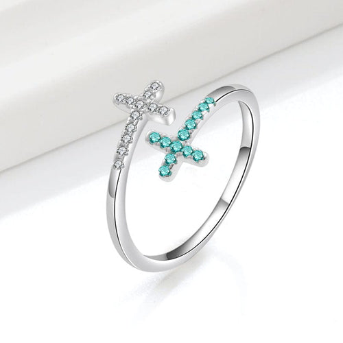 Double Cross Turquoise & Silver Ring - (Adjustable) by Rose & Oliver, main product view