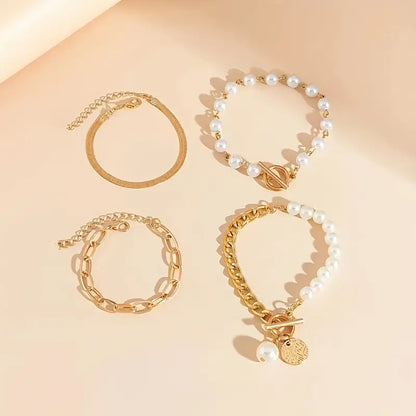 Chic Gold 4-Piece Bracelet Set – Snake, Pearls & Links | Gold by Rose & Oliver, additional angle