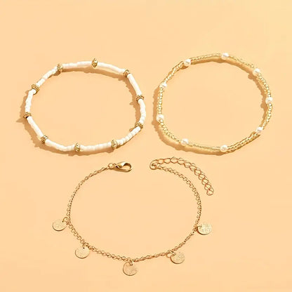 Coastal Charm 3-Piece Layered Anklet Set | Gold by Rose & Oliver, additional angle