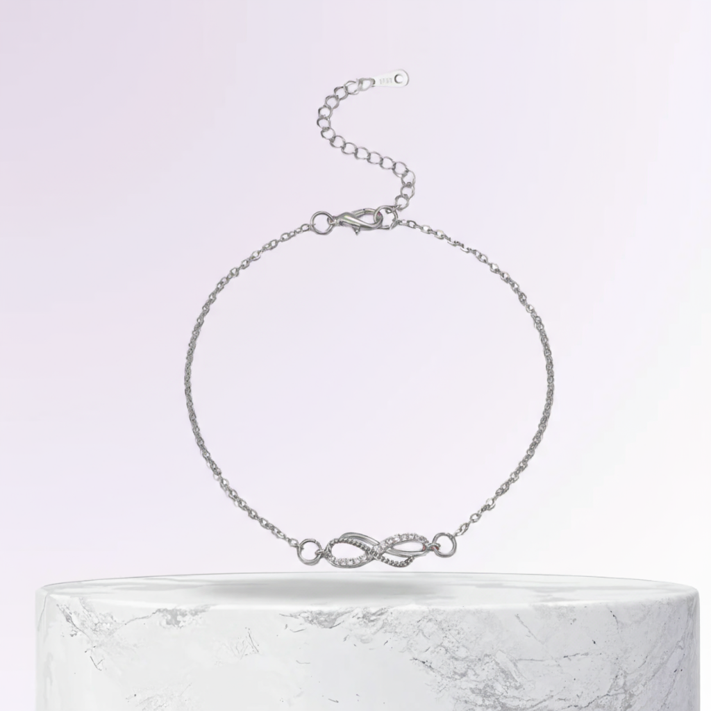 Dana | Delicate Charm Infinity | Silver Anklet by Rose & Oliver, main product view